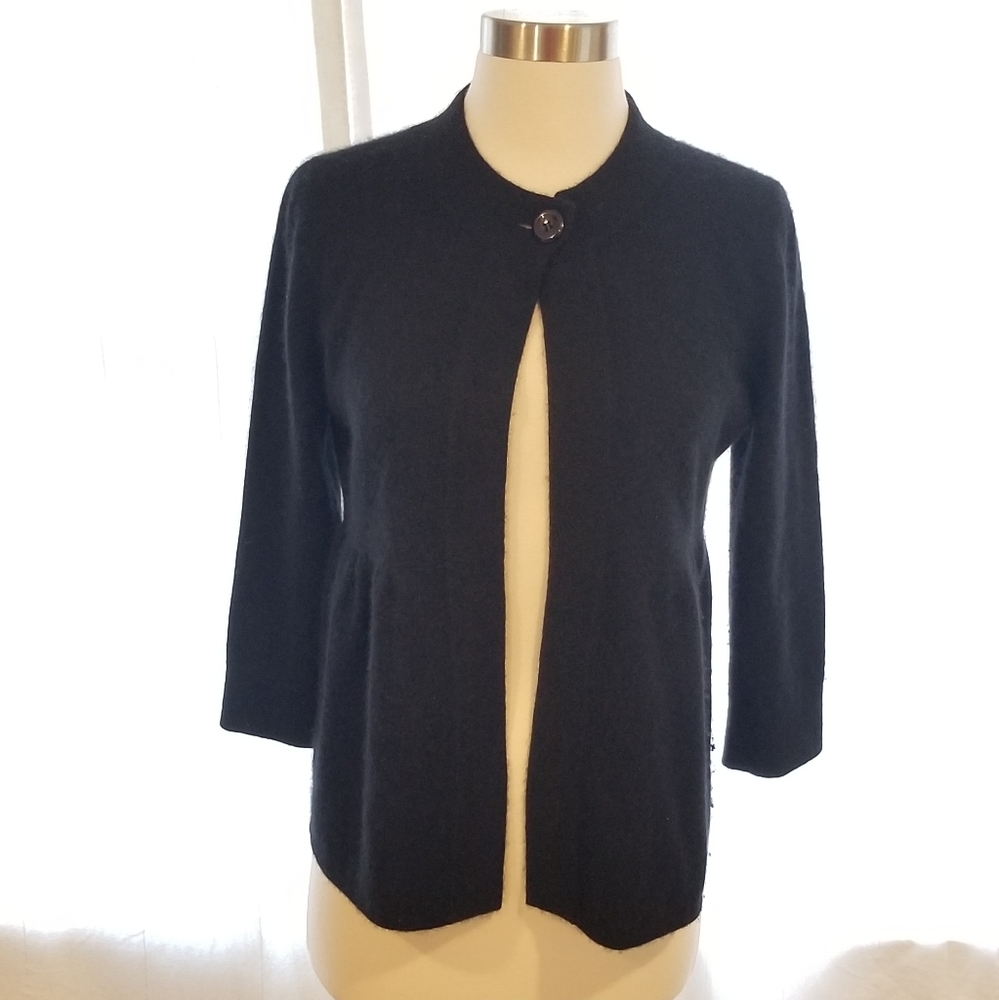 Simply Cashmere Black One Button Peplum Cardigan M